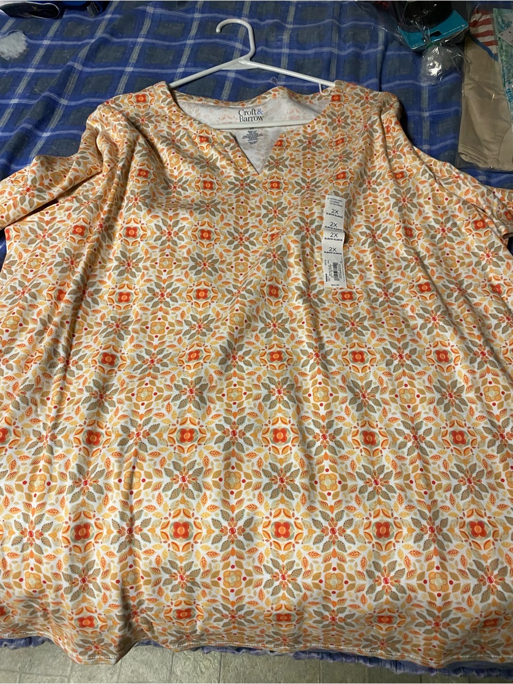 croft & barrow Orange, Mustard & Green Floral Medallion Top
